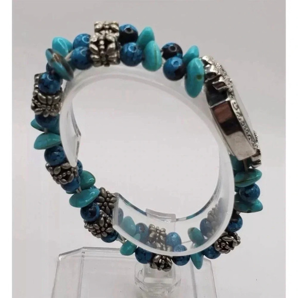 Geneva Genuine Turquoise Beaded Bracelet Watch with Silver Tone Accents O/S main image 7